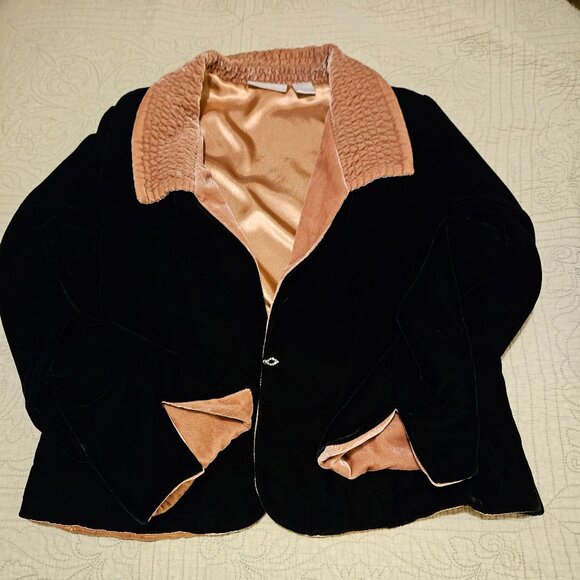 Black Velvet Blazer With Rose Gold Trim Soft Surroundings Size Medium - Picture 2 of 6